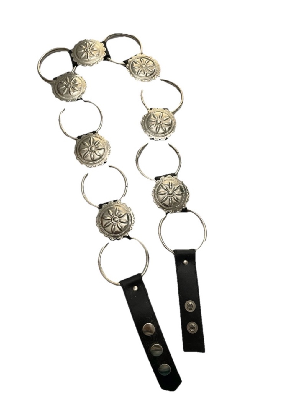 Silver CONCHO and Black LEATHER Western Chain BELT Size M/L - Picture 2 of 6